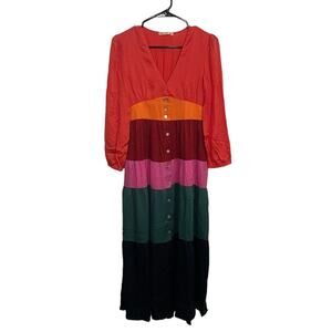 Marine Layer Maeve Colorblock Maxi Dress Multicolor TENCEL Pockets - Size XS